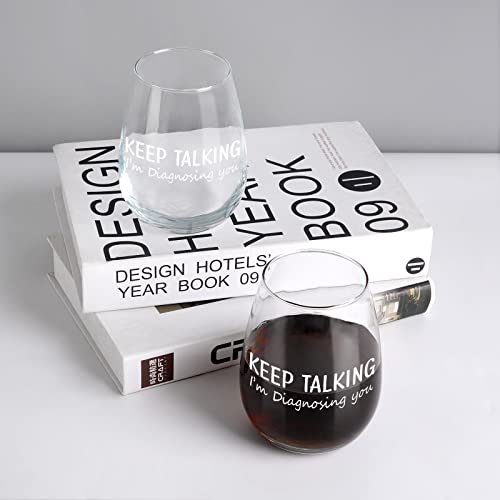 Futtumy 15Oz Stemless Wine Glass - Keep Talking I'm Diagnosing You Wine Glass - Funny Christmas Birthday Gifts, Ideal Gifts For Psychiatrist Psychologist Social Worker Counselor Therapist Doctor #TOP2