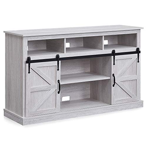 Belleze Modern 52 Inch Farmhouse Highboy Tv Stand & Media Entertainment Center Console Table For Tvs Up To 55 Inch With Sliding Barn Door And Storage Cabinets - Parker (Sargent Oak) #TOP7