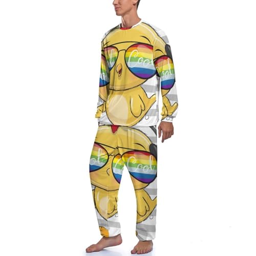 Haut et bas de pyjama homme manche longue imprimé poussin de dessin animé original