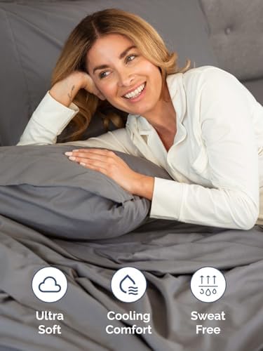 Extra Deep Queen Sheet Set - 4 Piece Breathable Cooling Sheets - Dark Grey - 4