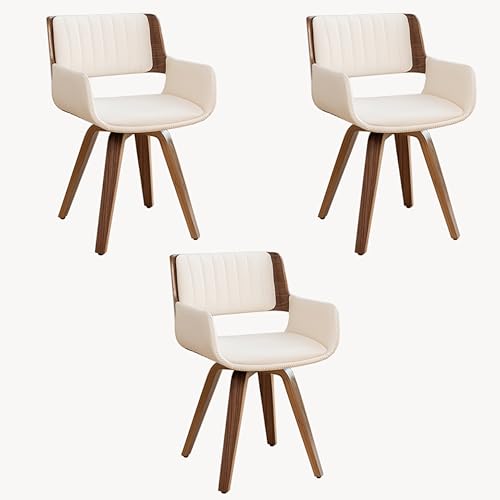 LUNLING Swivel Accent Faux Leather Dining Chairs Set of 3, Mid Century Modern Chairs with Wooden...