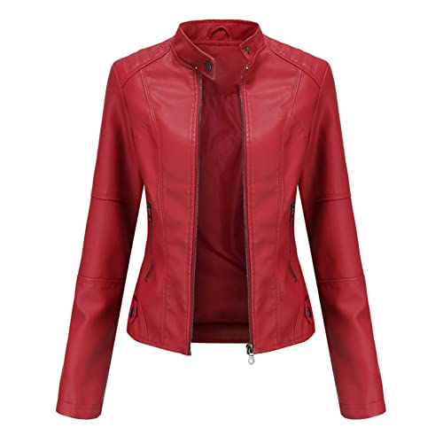 Manteau biker femme slim col montant veste mi-saison noire