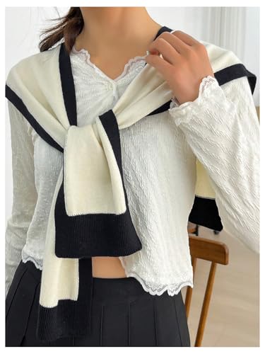 Milumia Women's Colorblock Sweater Shawl Wrap Knitted Knotted Shoulder Capes Knitwear4