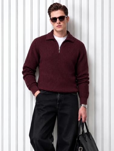Image of Kvetoo Mens Woolen Sweater for Man Winter Quarter Zipper Knit Sweater Full Sleeve Office Wear Pullover