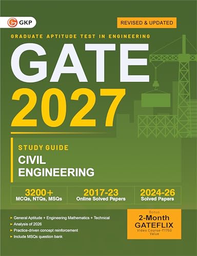 Image of GATE 2027 Civil Engineering Guide | Complete Study Material with 3200+ MCQs, NTQs & MSQs | 3 Full Mock Tests | Chapterwise Practice | GATE CE Book for PSU & IIT Admissions