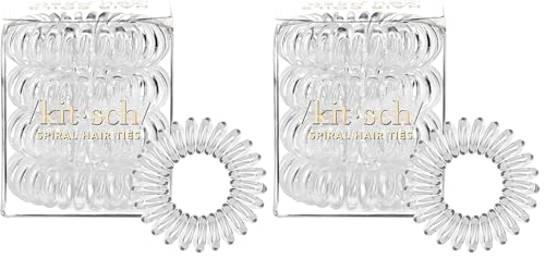 Image of Kitsch Spiral Hair Ties for Women - Creaseless and Dent-free Coil Hair Ties | No Damage, Phone Cord Coils | Made of Flexible and Durable Plastic | 4pcs (Clear /Transparent) (Pack of 2)