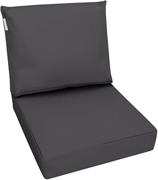Outdoor Memory Foam Back Pillow and Seat Cushion Set with Waterproof Internal Cover for Patio Furniture, Sofa, Loveseat, Deep Seat Chair Space Gray, 25"x25"
