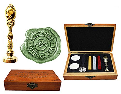 Cachet de cire Santa Claus Northpole avec cuillère de fonte et coffret cadeau en bois pour Noël