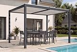 - Dimensions : 394x300x248cm (LxPxH) - Structure : Aluminium gris anthracite - Lames : Acier - blanches - Accessoires et visserie spécifique fournis