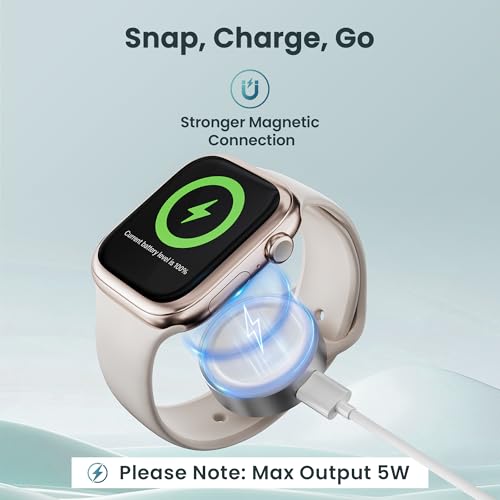 RUXELY Upgraded Charger Adapter 5W for Apple Watch,Magnetic Wireless Fast iWatch Charger,Portable USB-C or iPhone Power Charging Cable for iWatch Series 11 10 9 8 7 6,Ultra 3 2,SE 3 2,38/40/44/45/46mm - Image 3