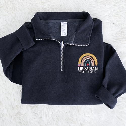 Chillever Personalized Embroidery Teacher Quarter Zip Sweatshirt, Custom Teacher Name Zip Sweaters, Back to School Gifts4