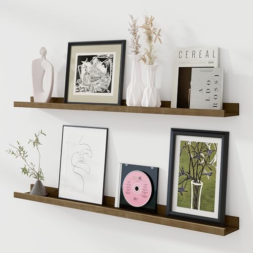 Fun Memories Picture Ledge Shelf, Pine Wood Floating Shelves Set