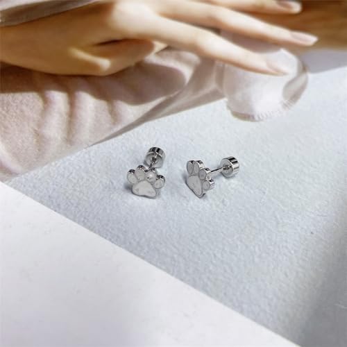 20G Paw Print White Enamel Screw Flat Back Small Tiny Stud Earrings for Women Cute Stainless Steel Dog Cat Footprint Cartilage Tragus Piercing Little Studs Hypoallergenic Jewelry Gift4