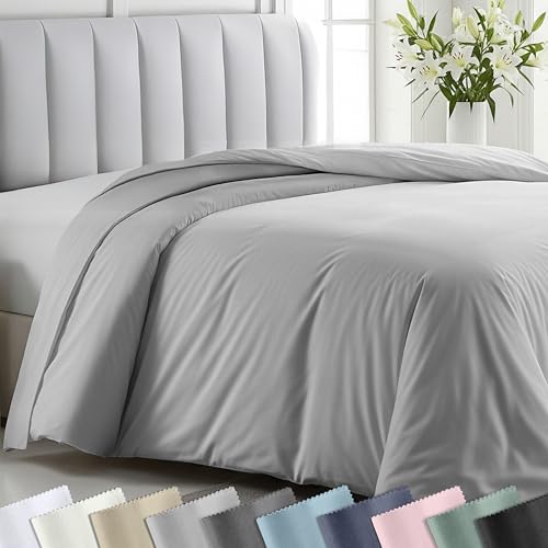 Image of California Design Den 400 Thread Count Duvet Cover Oversized King Only - 100% Cotton Sateen, Soft and Durable Bedding Duvet Cover, Button Closures, Corner Ties - Light Grey