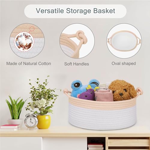 Image of COMSE Small Gift Basket Empty with Bag & Ribbons, Beige & White