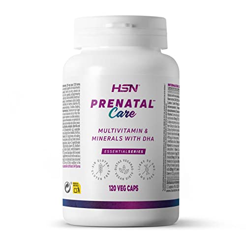 Vitaminas y Minerales para el Embarazo Prenatal Care* - Con Yodo - de HSN | 120 Cápsulas Vegetales | metil-b9, metil-b12, D3 | Con DHA Vegano y Citicolina | No-GMO, Sin Gluten
