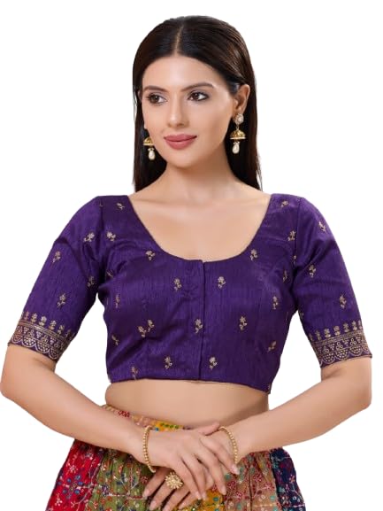 Image of Vamas Women's Silk Padded Self Design Half Sleeve Readymade Saree Blouse (X-1166.ELB)