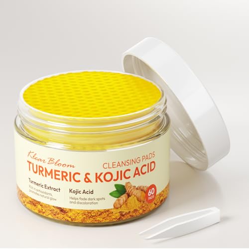 KlearBloom Turmeric Kojic Acid Cleansing Pads – Gentle Exfoliating Face Pads for Radiant & Healthy-Looking Skin – 60 Count