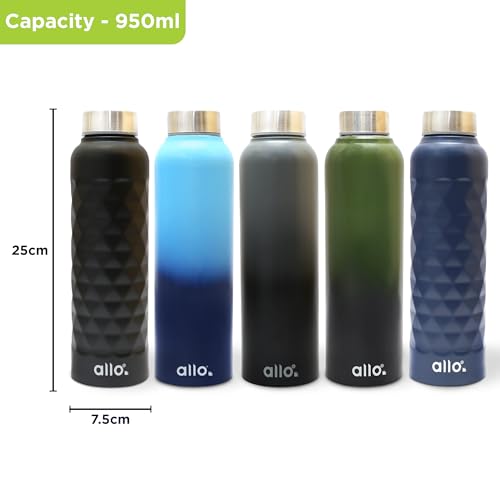Image of Allo Stainless Steel Water Bottle For Adults, Kids 1 Litre Water Bottles For School, Office, Sports, Gym 1L Water Bottle For Men And Women, Pack Of 5 | Leak Proof & Bpa Free, Multicolour - 2