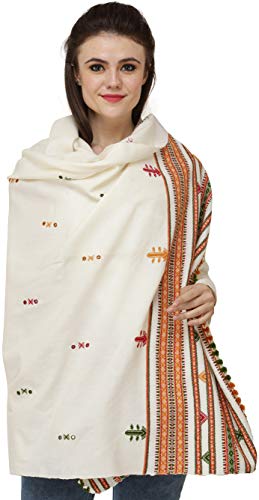 Shawl from Kutch with Embroidered Bootis and Mirrors - Wool3