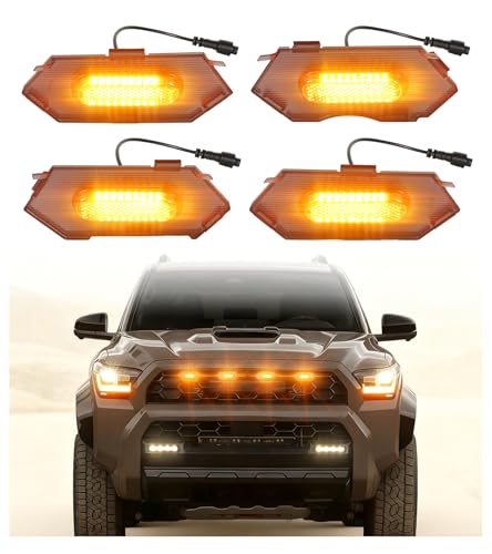 Direct-Snap LED Grill Lights for 2025 2026 Toyota 4Runner Raptor Lights 6th Gen 4 Runner Accessories Front Bumper Grille Light Bar (Amber, TRD Pro & Trailhunter Only)
