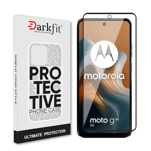 Image of DARKFIT Tempered Glass Premium Screen Protector Compatible for Motorola Moto G34 | Edge to Edge Coverage with Easy Installation Kit | Scratch Resistance | HD Clear Glass (Black Border) | Pack of 1