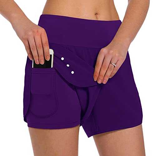 Ksmien Shorts de corrida feminino 2 em 1 – Shorts de corrida leves e atléticos para academia, ioga,