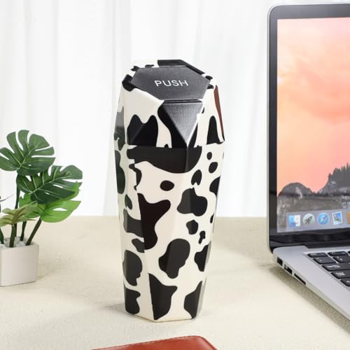 Image of Holibanna Car Trash can with Lid Compact Mini Garbage Bin for Vehicle Interior Cow Print Portable Auto Trash Container 7.87X3.54X3.54In