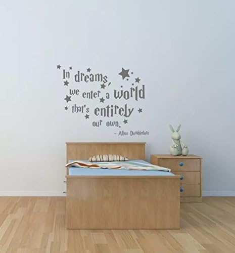 Harry Potter wall art sticker quote In dreams we enter a world that entirely our own children's bedroom home wall art sticker (Small W:70cm x H:52cm, Black)