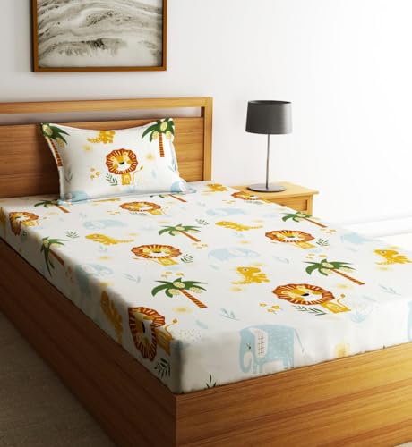 Image of Home Sizzler 144TC Kid's Lion's Haven Single Bedsheet with 1 Pillow Cover