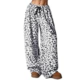 IYOWEL レディース チーター プリント ファジー フリース パジャマパンツ Y2K レオパード パンツ ポケット付き 秋冬 暖かい パジャマ ボトム, グレー, Medium