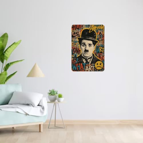 Image of Zesta Bathroom Decor Items Washroom Decor Tin Sign | Aesthetic Posters Wall Poster for Bedroom | Magnetic Cafe Decoration Items / Restaurant Decorations Items | Quirky Home Decor Bar Accent (Charlie Chaplin)