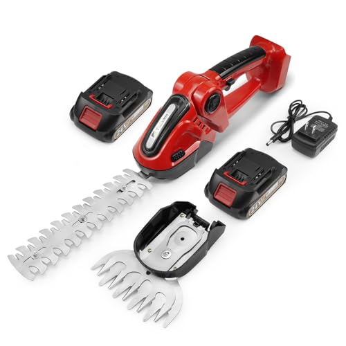 Hedge Trimmer Cordless, TOOVEM 2 in 1 Handheld Cordless Grass Shear with 2 Pcs Rechargeable Batterys...