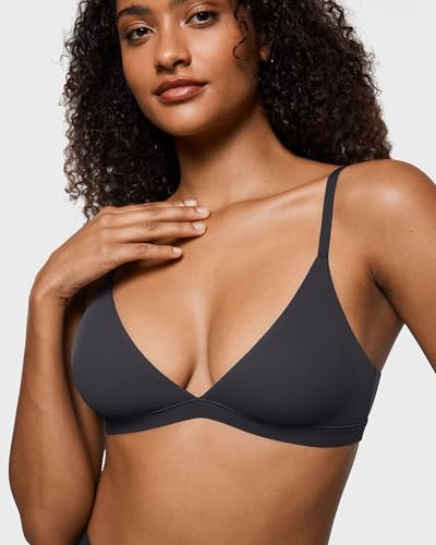 Image of INLYRIC Women's Inbarely Triangle Bralette Plunge Unlined Seamless Bra No Underwire Sexy Comfortable Everyday