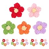 DECHOUS Flores de Ganchillo Hechas a Mano 50 Piezas Multicolor 10 Unidades de Cada Color Amarillo Lila Claro Rojo Naranja Rosa Cereza Verde Manzana para Manualidades Costura