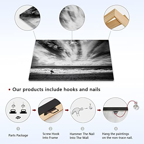 Canvas Prints Wall Art For Home And Office Wall Decoration Black And White Beach And Seascape Canvas Artwork Print Painting Picture Landscape Modern Abstract Framed Wall Art For Living Room Bedroom Kitchen 08X12Inch #TOP1