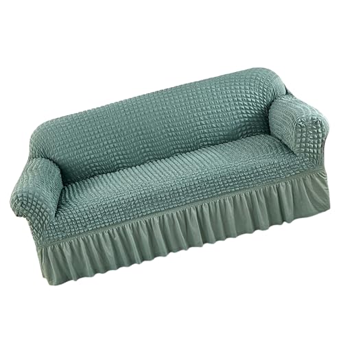 Housse de canapé d'angle en seersucker extensible à jupe plissée