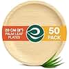 ECO SOUL 50 Disposable Palm Leaf Plates 8”(20cm) Round Bamboo Plate I Eco Friendly, Biodegradable, Compostable Heavy-Duty Plate, Wooden Plates for Party & Events I Microwave & Oven Safe
