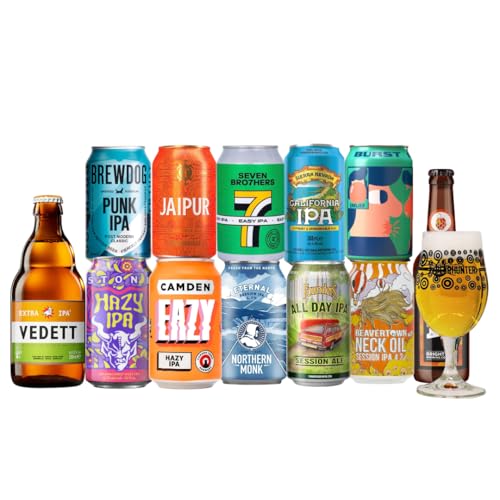 12 Craft IPA Beer Gift Set Mixed Case of IPA Beers with Branded Glass - Premium Selection, Gifts For Him, For Her, Christmas, Father's Day, Birthday's