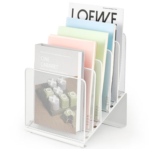 LEKETREE File Organizer for Desk, Desk Organizer with 5-Section Vertical File Rack, File Folder Organizer, Desk Accessories & Workspace Organizers(White)