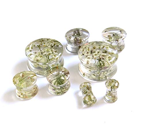 Eternity31 White Flower Ear Plugs Gauge Earrings Ear Tunnels Piercing Jewelry Wedding Bridal gauges Body Jewelry (24mm / 15/16" / Pair)