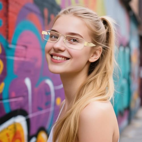 Image of PROBEROS Retro Eyeglasses for Women & Men - Fashion Stylish Small Square Lens Eyeglasses, Luxury Metal Frame Glasses Decorative Eyewear, with Storage Case, Lens Cleaning Cloth, Screwdriver