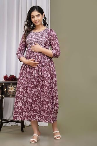 Image of Maternity Feeding Kurtis for Women Cotton - Zip Access Nursing Dress | Comfortable Pregnancy Wear | Stylish Feeding Kurti | Soft Cotton Maternity Dresses for Womens