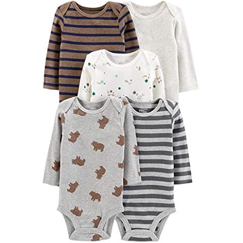 Simple Joys by Carter's Baby Jungen Langärmeliger Body, 5er-Pack, Bär/Tier/Streifen, 6-9 Monate Cover