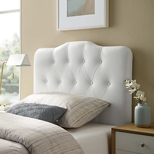 Modway Annabel Tufted Button Faux Leather Upholstered Twin Headboard In White #TOP1