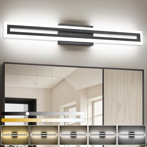 Image of SOLFART 32 Inch Modern Bathroom Light Fixtures Bathroom Lights Over Mirror Black LED Vanity Lights for Bath 5 Color Temperature Adjustable LED Light Fixture Restroom 5CCT