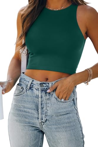 Image of EFAN Women's Double Lined Racerback Crop Tank Top | High Neck Slim Fit Sleeveless Workout Top, No-Bra Essential for Gym, Yoga & Going Out
