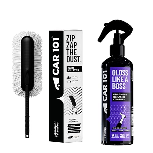 Image of CAR101 Car Duster & Graphene Coating - Combo | Ceramic Wax Duster for Scratch-Free Cleaning | Hydrophobic Graphene Spray for High Gloss & UV Protection | Car & Bike Care