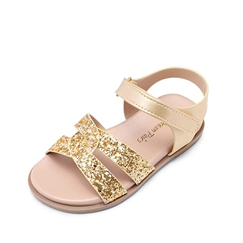 DREAM PAIRS Girls Sandals Open Toe Princess Flat Sandals Strappy Summer Shoes Toddler/Little Kid 6 Toddler Gold-glitter