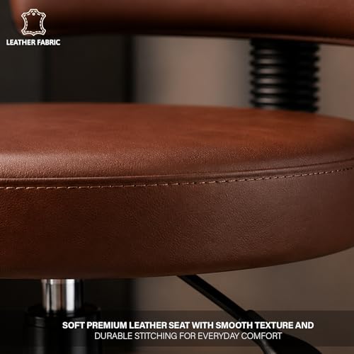 Image of DIYA Seating Chrome Rolling Study Flex Stool (1 Year Warranty) - Brown | Lift & Swivel Adjustable Height Salon Flex Stool w / Foot Rest, Compact Seating for Home Office Shop Study Use -(44 inchx47 inchx83 inch)